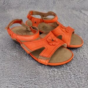 Barefoot Freedom Orange‎ Leather Flower Accent Adjustable Strap Sandals 6W